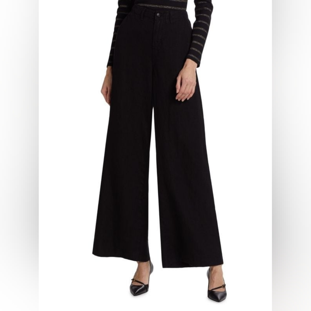 L'Agence Black Wide-Leg Linen Pants